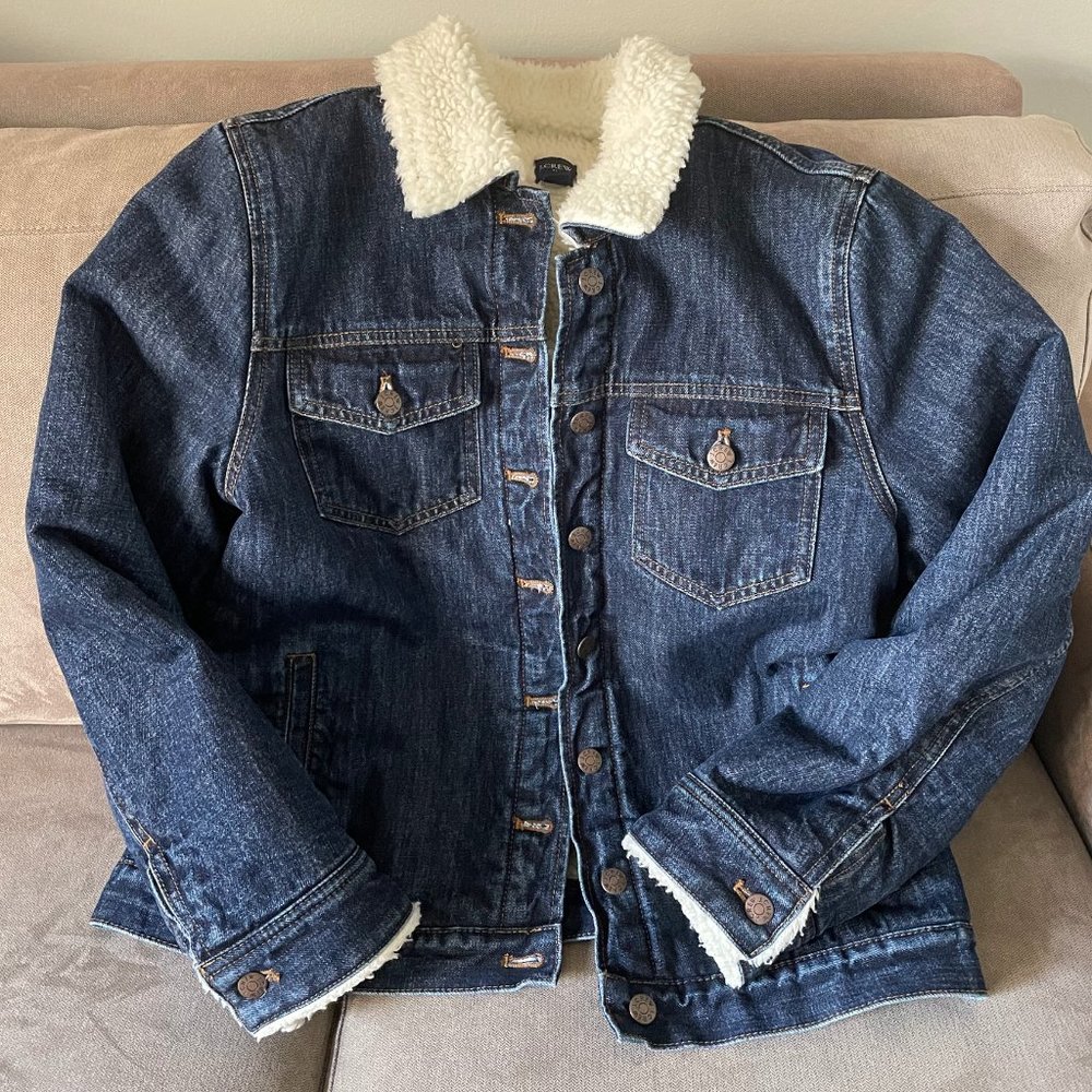 J crew fleece lined denim jacket size M